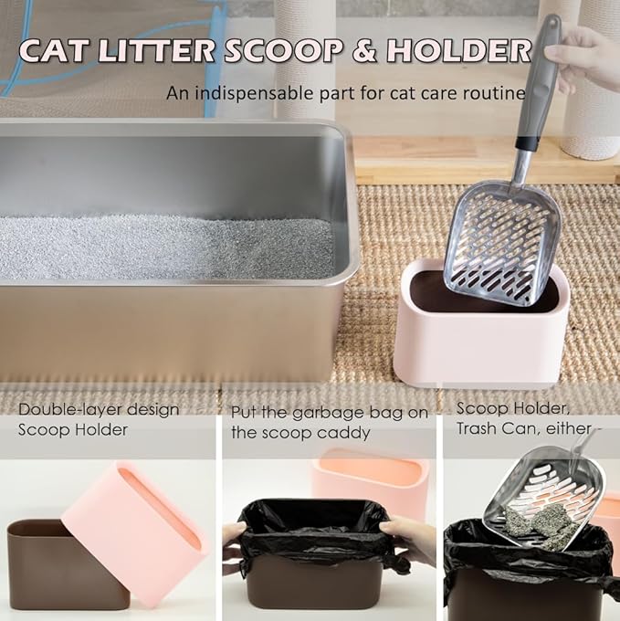 Full Metal Cat Litter Scoop with Holder – Heavy Duty Litter Scooper & Speed Sifter – Aluminum Cat Poop Scooper Captures All Clumps – Washable Stand for Easy Cleaning-PawvioPets