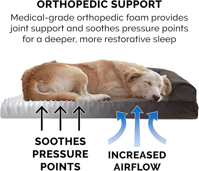 Furhaven Orthopedic Dog Bed for Large Dogs w/ Removable Bolsters & Washable Cover, For Dogs Up to 95 lbs - Sherpa & Chenille Sofa - Coffee, Jumbo/XL-PawvioPets