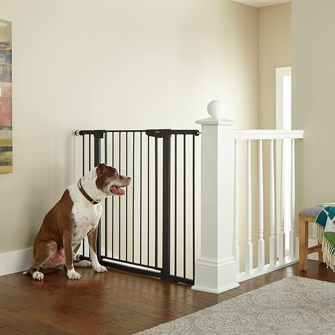 Cumbor 36" Extra Tall Baby Gate for Dogs and Kids with Wide 2-Way Door, 29.7"- 46" Width, and Auto Close Personal Safety for Babies and Pets, Fits Doorways, Stairs, and Entryways, Black-PawvioPets