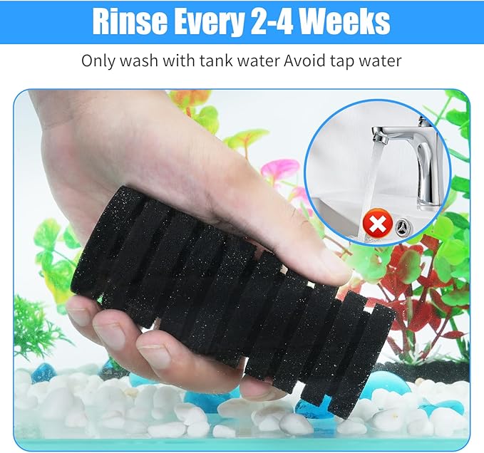 AQUANEAT Aquarium Air Powered Sponge Filter with Ceramic Media Balls, for Betta Fry Shrimp Fish Tank, with 2 Spare Sponges, up to 55Gal-PawvioPets