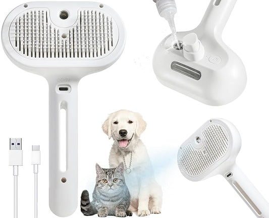 3-in-1 Steam Brush for Cats & Dogs – Hair Removal Comb with One-Click Release & Water Spray – Grooming Brush for Shedding, Long/Short Hair-PawvioPets