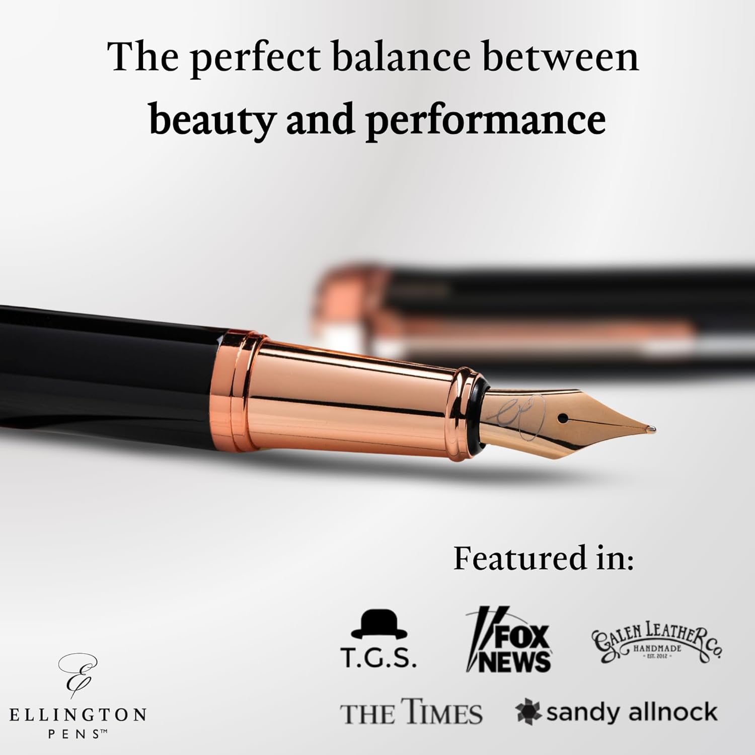 Ellington Pens Luxury Fountain Pen Set- Fountain Pens for Writing - Smooth Medium Nib - Includes Refillable Ink Converter, 3 Ink Cartridges [Black & Blue], Gift Box - Elegant Calligraphy