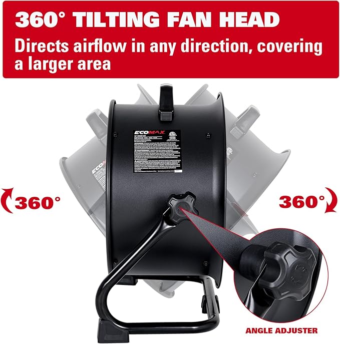 16 Inch High Velocity Industrial Fan Portable Heavy Duty Drum Metal Shop Fan with 3-Speed 360° Tilting, Floor Fans for Warehouse Workshop Garage, ETL Listed, EMF101618D-PawvioPets