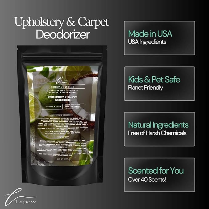 Coconut & Lime Carpet Freshener Powder: Powerful Odor Eliminator for Home, Upholstery Deodorizer, Carpet Deodorizer, Pet Urine, Cat Litter Box - Coconut Lime Verbena Fragrance-PawvioPets