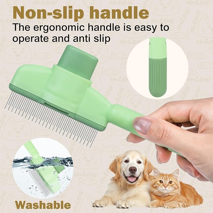 Cat Comb Dog Comb Pet Hair Removal Tool 6 Pack, Flea Combs for Cats and Dog, Grooming Brush with One-Click Self-Cleaning, Pet Grooming Supplies for Cats & Dogs-PawvioPets