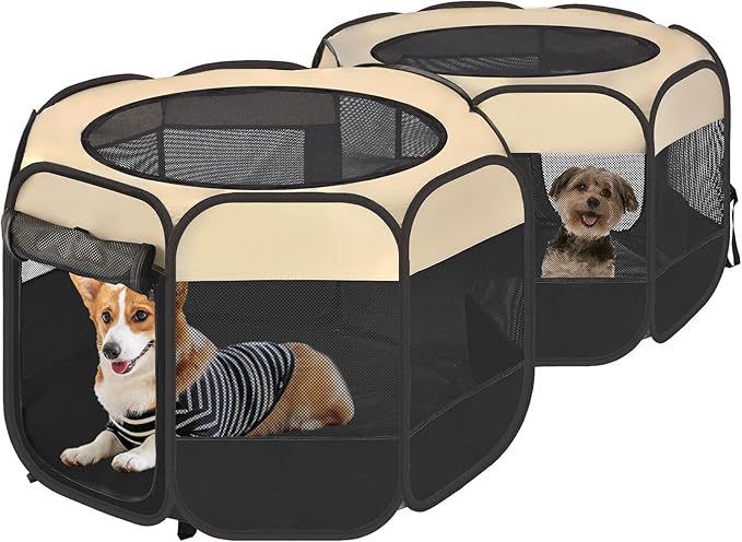 EighteenTek 2-in-1 Pop Up Cat Playpen, Assembly-Free Dog Puppy Pet Playpen, Indoor Outdoor Cats Enclosed, Cat Tent House Crate Cage, Portable & Foldable Playpen for Kittens(No Divider, Unified Space)-PawvioPets