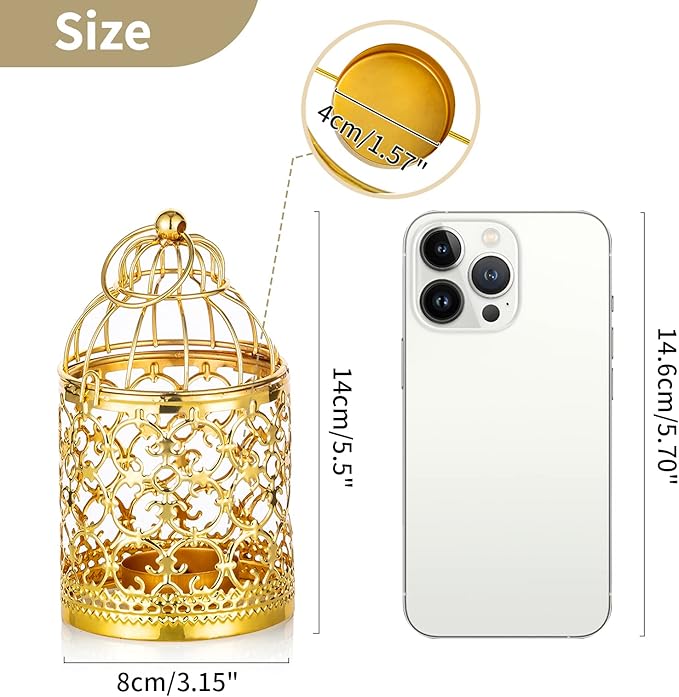6 Pcs Small Metal Tealight Hanging Birdcage Lantern, Vintage Decorative Centerpieces of Wedding, Party, Gold-PawvioPets