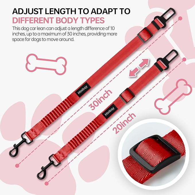 3 Pack Thickened Dog Seat Belt Adjustable Dog Car Seatbelts for Vehicle Nylon Pet Safety Seat Belt with Elastic Bungee Buffer Durable Car Harness for Dogs,Red-PawvioPets