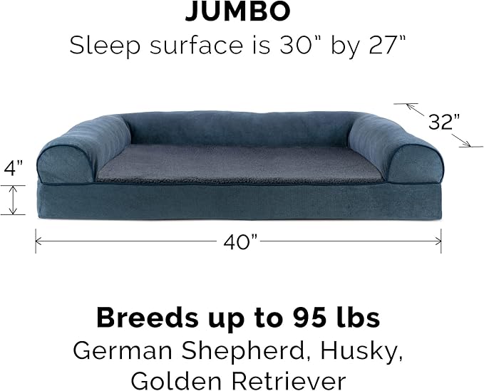 Furhaven Orthopedic Dog Bed for Large Dogs w/ Removable Bolsters & Washable Cover, For Dogs Up to 95 lbs - Sherpa & Chenille Sofa - Orion Blue, Jumbo/XL-PawvioPets
