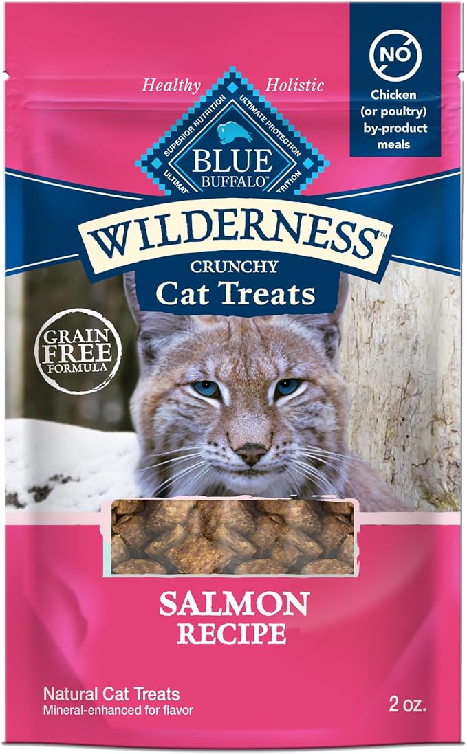 Blue Buffalo Wilderness High Protein Crunchy Cat Treats, Made with Natural Ingredients, Tasty Salmon Flavor, 2-oz Bag (Pack of 12)-PawvioPets
