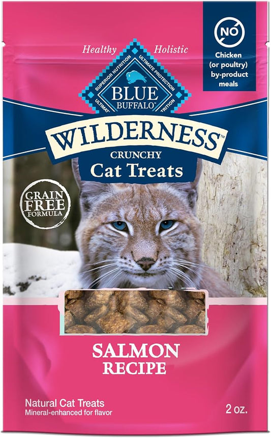 Blue Buffalo Wilderness High Protein Crunchy Cat Treats, Made with Natural Ingredients, Tasty Salmon Flavor, 2-oz Bag (Pack of 12)-PawvioPets