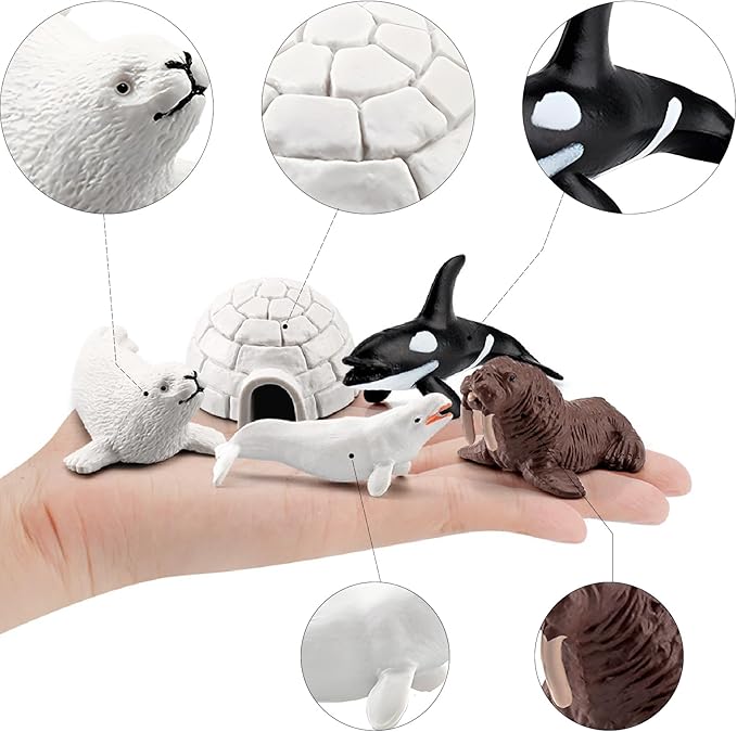 18pcs Arctic Animal Figures, Realistic Arctic Animals Toy Figurines Set with Arctic Fox Wolf Polar Bear Reindeer Figures for Kids, Miniature Toys Cake Topper Birthday Gift-PawvioPets