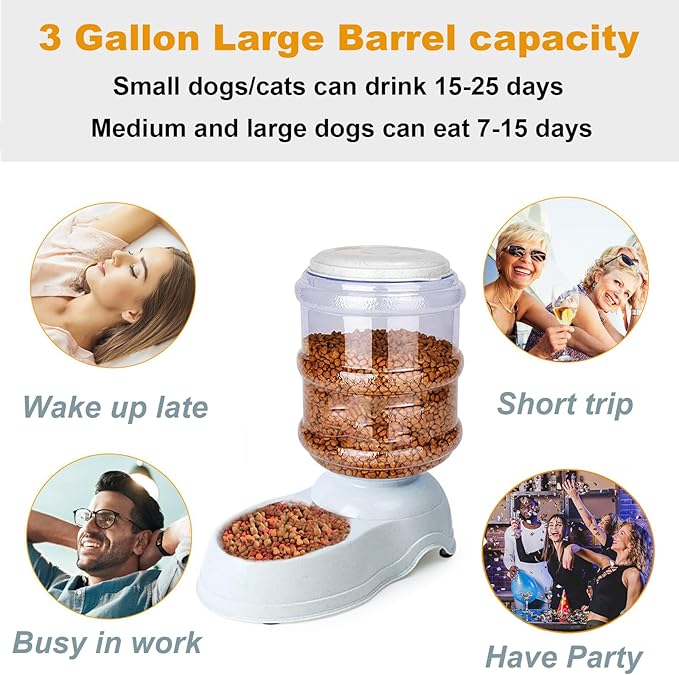 Automatic Dog Feeders - 3 Gallon Capacity Gravity Food Dispenser for Large Dogs and Cats-PawvioPets