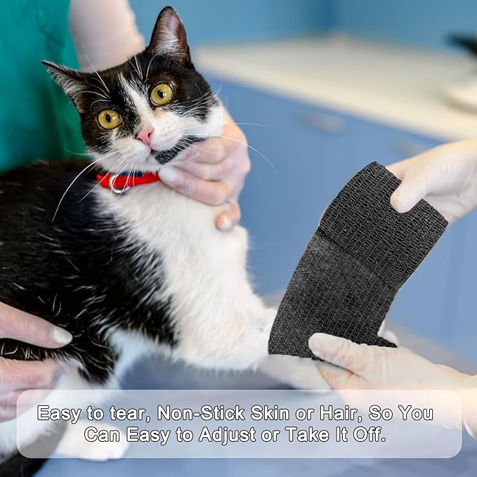 24 Pack Self Adhesive Bandage Wrap, 2” x 5 Yards Elastic Cohesive Bandage Wrap Black Athletic Tape Grip Tape for Ankle, Wrist Sprains, Sports Injuries & Pet First Aid | Medical Sports Tape-PawvioPets