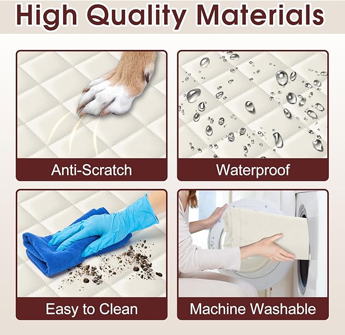 Dog Car Seat Cover, Durable Waterproof Scratch Proof Nonslip Dog Hammock, Pet Back Seat Covers with Pocket for Cars SUVs and Trucks - L, Beige/Black-PawvioPets