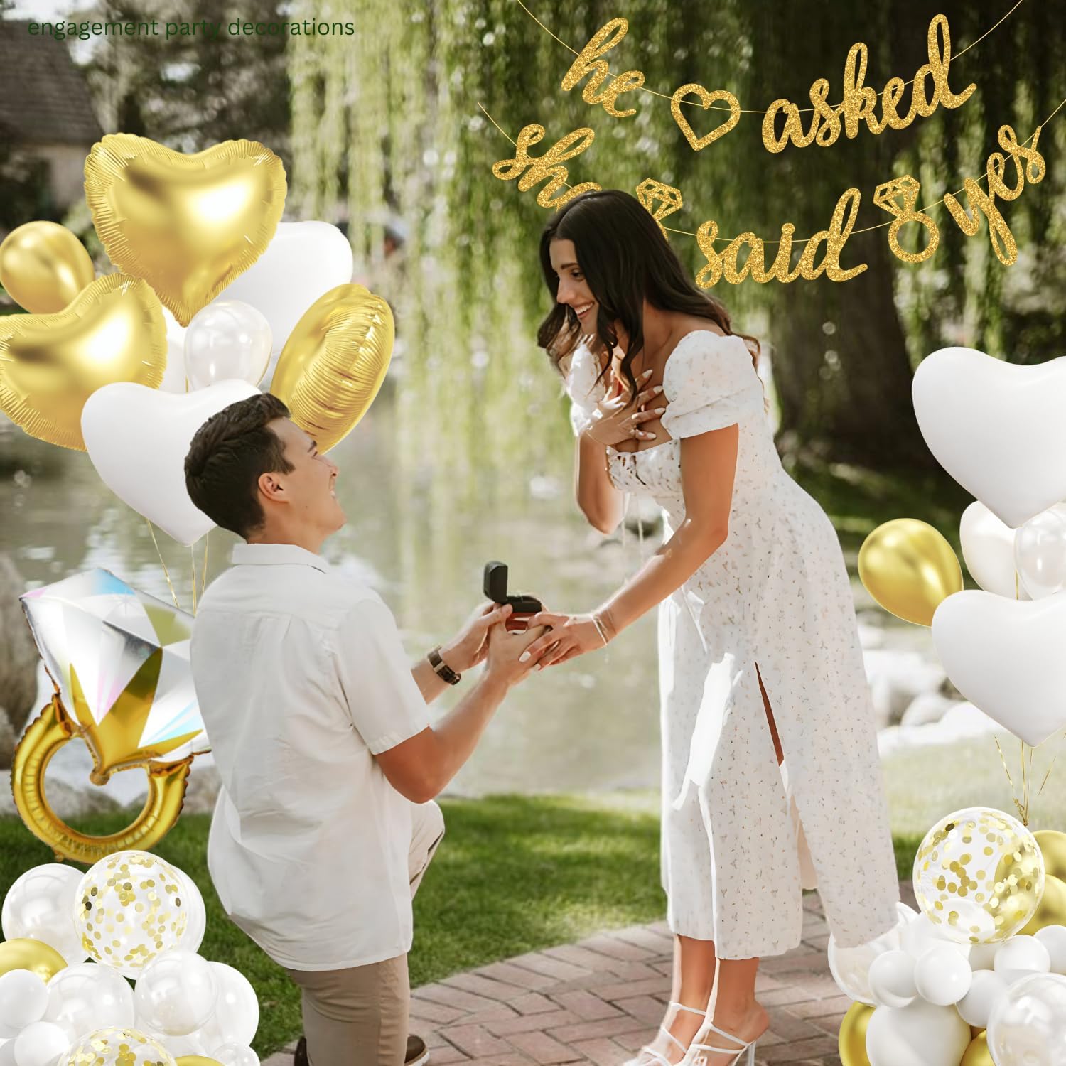 248 Pc Premium Engagement Party Decorations, Gold and White Bridal Decorations, He Asked She Said Yes Banner, Engaged Letter Balloons, Future Mrs and Mr Balloons & Sashes Ring Balloon, Boxes & more