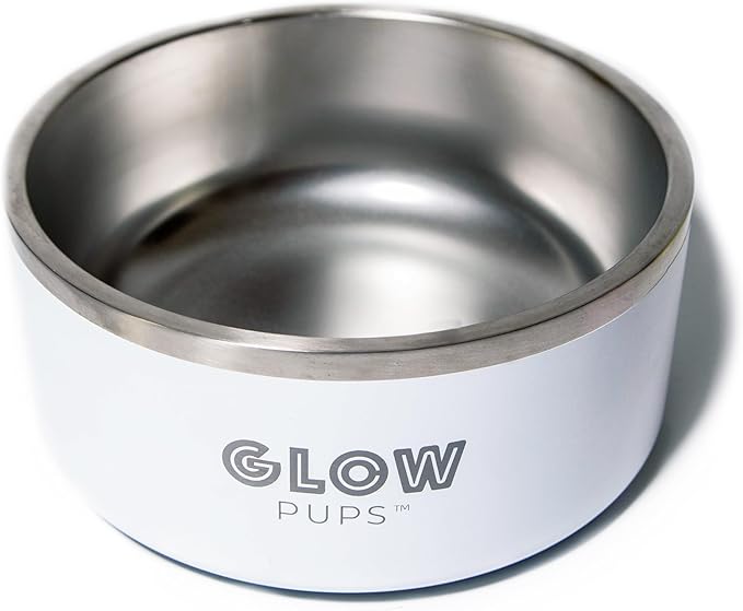 Dog Bowl - Vacuum Insulated Keeps Water Cool, Non-Slip Base, Easy Clean Interior, Durable Stainless Steel, Multiple Colors, Ideal for Travel, 32 Oz - Pet Bowl (White)-PawvioPets