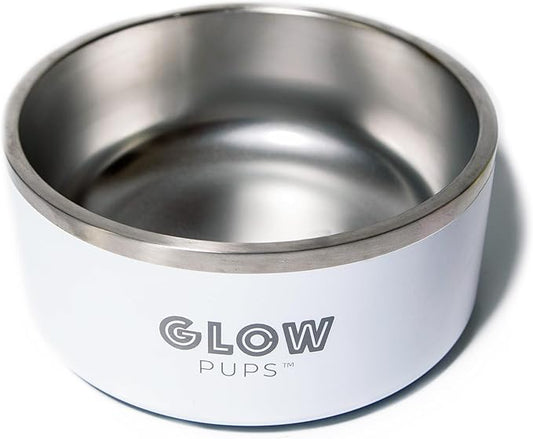 64 oz White Dog Bowl for Medium and Large Dogs, Non Slip Double Wall Vacuum Insulated Stainless Steel Dog Bowl That Keeps Water Cool (64 oz, White)-PawvioPets