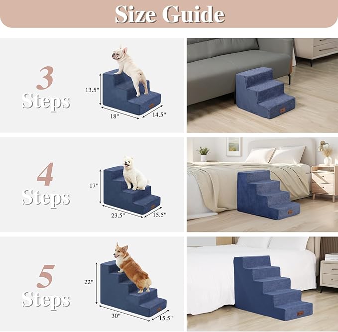 GGIB Dog Stairs for Small Dogs Cats Non-Slip Dog Steps for High Bed Pet Stairs for Sofa Couch Pet Ramp Pet Steps with Removable Washable Cover, 13" H, 3-Step-PawvioPets