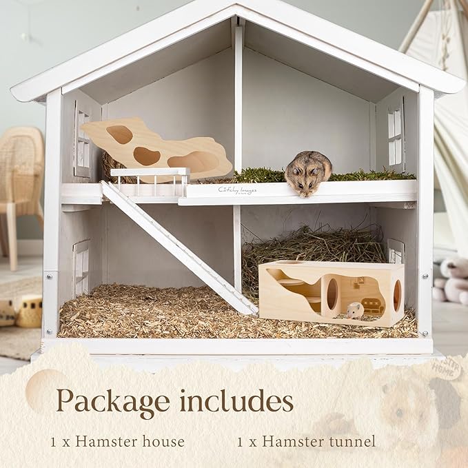 2 Pcs Hamster Houses and Hideouts Hamster Tunnel Set Wood House for Hamster with Climbing Ladder Exploring Tunnel Multi Chamber Maze for Small Animals Pets Gerbils Hedgehogs Rats Mice-PawvioPets