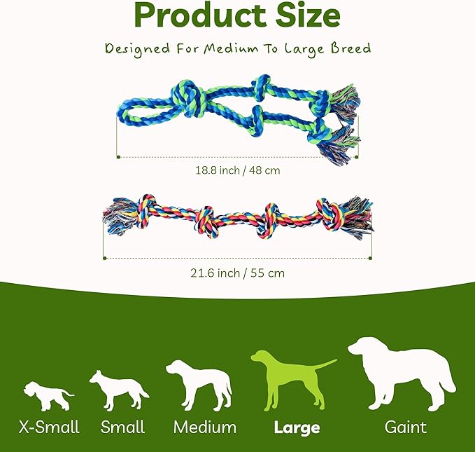 Dog Rope Toy for Large Dogs, 2 Pack Heavy Duty Dog Chew Toys for Aggressive Chewers, Indestructible Dog Toys for Super Chewer, Durable Tug of War Pet Toy for Medium to Large Breed Teeth Cleaning-PawvioPets