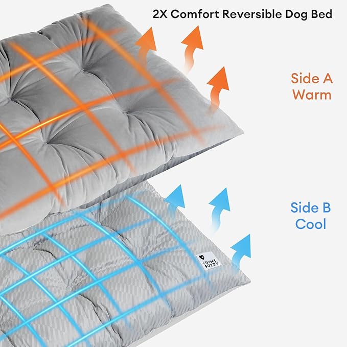 FUNNY FUZZY Washable Dog Bed,Reversible Plush Dog Crate Mat, Soft Fluffy Kennel Pad,Pet Sleeping Mattress for Large,Jumbo,Medium Sized Dogs Breeds,Indoor Cats,41.7" × 28.3", Light Grey-PawvioPets