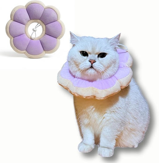 Adjustable Comfy Flower Style Elizabeth Collar for Cats Puppies Soft Recovery Cone Pet Protective Neck Collar (Purple, Small)-PawvioPets