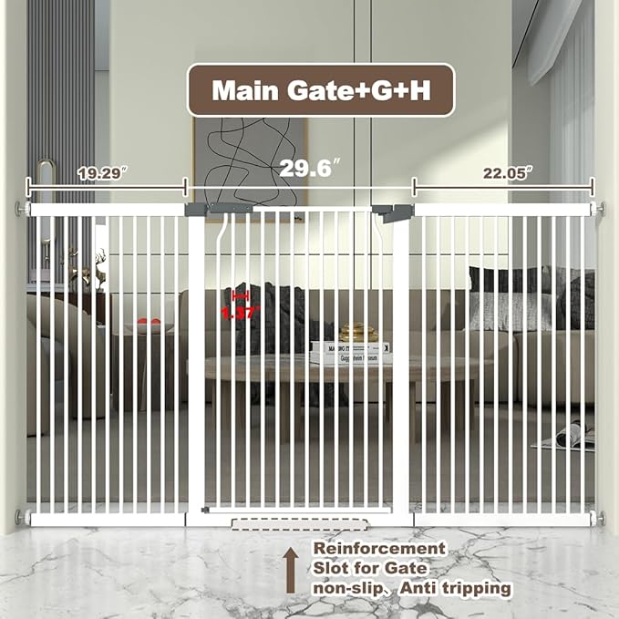 41" Extra Tall and Wide Baby Gate, 72.3-74" Wide Pet Cat Gate for Doorway, Extra Wide Pressure Mounted Child Door with Expansion Kit, Metal Safe Gate, Tall Dog Gate, White-PawvioPets