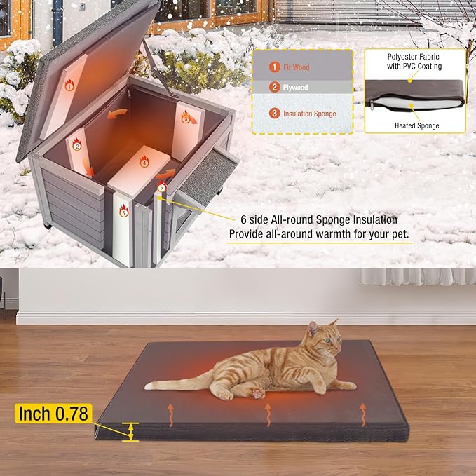 Cat House for Outdoor Cats Insulated Feral Kitty Shelter with Warm Liner for Winter Waterproof Rabbit Hutch for Bunnies,Cats-PawvioPets