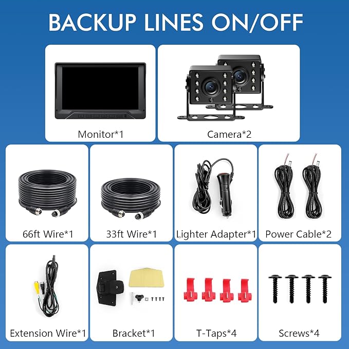 Dual RV Backup Camera Plug and Play, 7'' Backup Camera for Truck Trailer, No Delay, 1080P HD, 2 Channels, 150° Wide Angle, DIY Guide Lines, Night Vision, IP69 Rear View Camera-PawvioPets