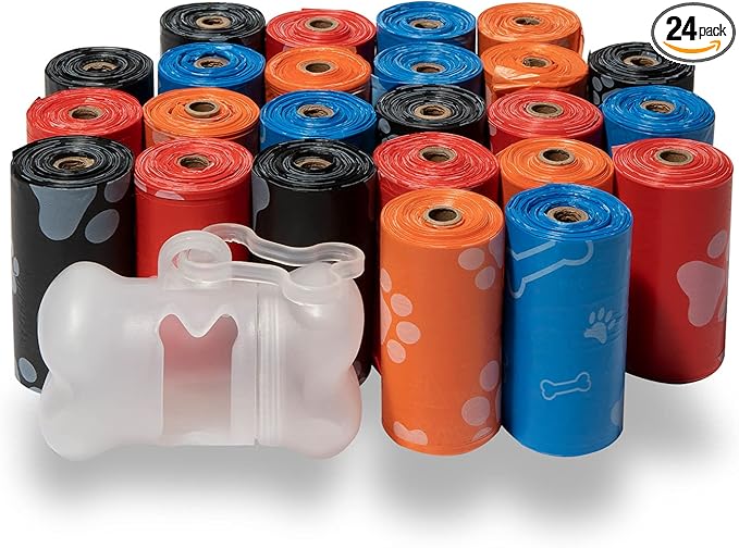 Best Pet Supplies Dog Poop Bags (360 Bags) for Waste Refuse Cleanup, Doggy Roll Replacements for Outdoor Puppy Walking and Travel, Leak Proof and Tear Resistant, Thick Plastic - Assorted Colors-PawvioPets