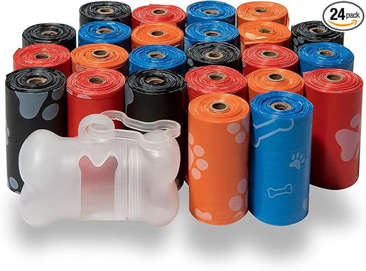 Best Pet Supplies Dog Poop Bags (360 Bags) for Waste Refuse Cleanup, Doggy Roll Replacements for Outdoor Puppy Walking and Travel, Leak Proof and Tear Resistant, Thick Plastic - Assorted Colors-PawvioPets