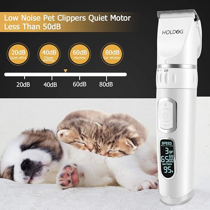 Dog Clippers Professional Heavy Duty Dog Grooming Clipper 3-Speed Low Noise High Power Rechargeable Cordless Pet Grooming Tools for Small & Large Dogs Cats Pets with Thick & Heavy Coats-PawvioPets