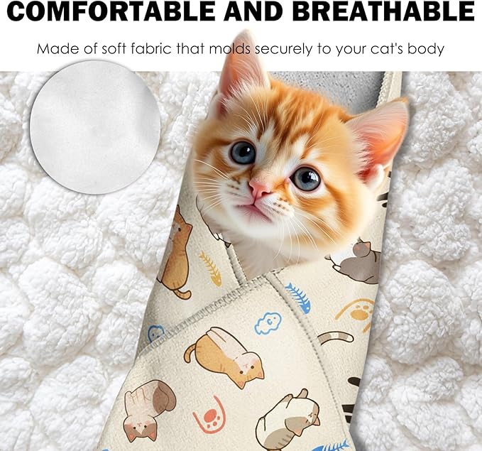 27.6"Cat Grooming Wrap, Self Adhesive Cat Wrap for Cutting Nails, Anti-Escape Calming Cat Swaddle Wrap for Medicine Ear Cleaning, Anti-Scratch Cats Burrito Restraint Blanket, Multifunctional Pet Tool-PawvioPets