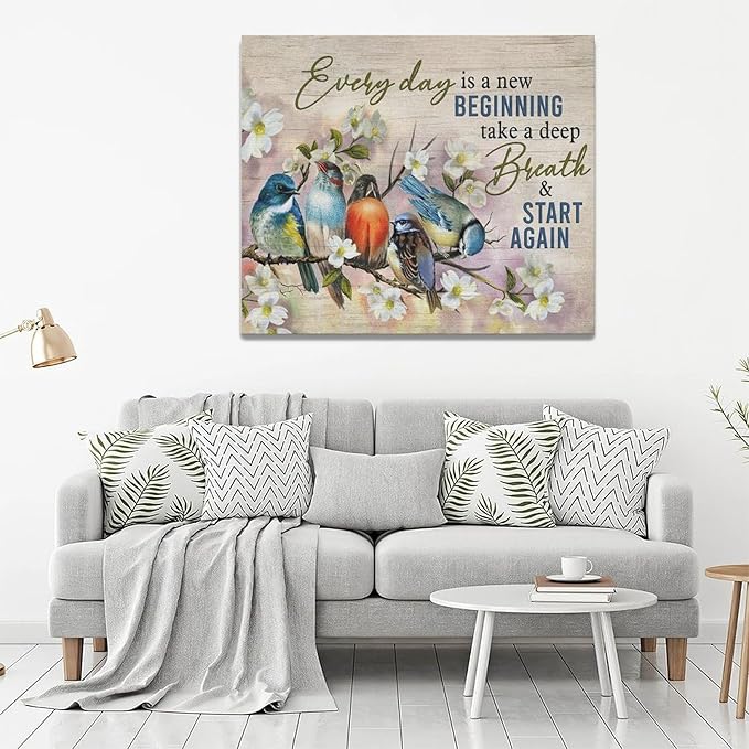 Bird Wall Art Farmhouse Flower Branch Pictures Rustic Country Birds Wall Decor Floral Canvas Print Painting Artwork for Bathroom Living Room Bedroom 20"x24"-PawvioPets