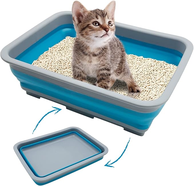 Fhiny Open Cat Litter Box, Kitten Potty Pan Semi-Enclosed Foldable Waterproof Travel Toilet Low Entrance for Indoor Cats Small Pet Kitty Rabbit Supplies Easy to Clean and Assemble-PawvioPets