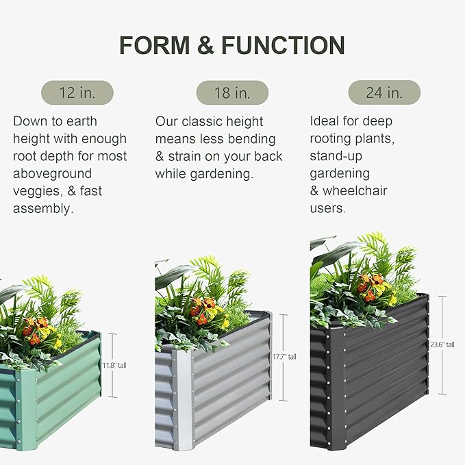 Domi Raised Garden Beds Outdoor, 8x4x1.5Ft Thickening Tall Metal Rectangular Deep Root Box Planter for Vegetables, Flowers, Herbs, and Succulents 1.5" Deep w/ 342 Gallon Capacity - Dark Gray-PawvioPets