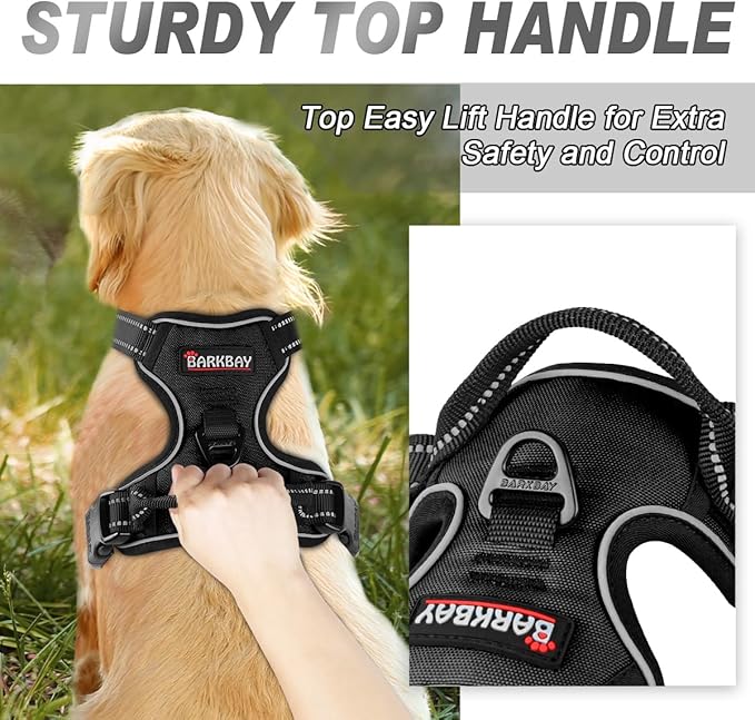 BARKBAY No Pull Dog Harness Front Clip Heavy Duty Reflective Easy Control Handle for Large Dog Walking(Black,XL)-PawvioPets