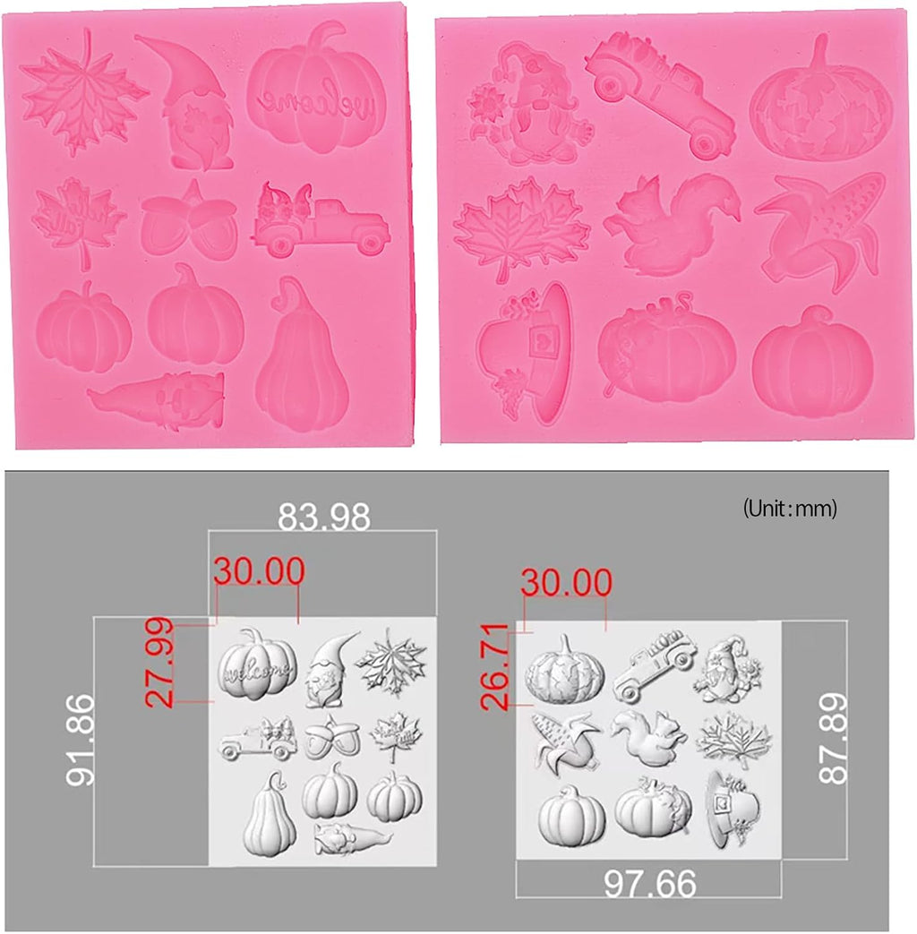 Thanksgiving Day Fondant Mold Halloween Fall Leaf Pumpkin Chocolate Candy Fondant Silicone Mold，DIY Cookies Candy Gummy Chocolate Mold Ice Cream Tray for Holiday Party Thanksgiving Day 2Pcs