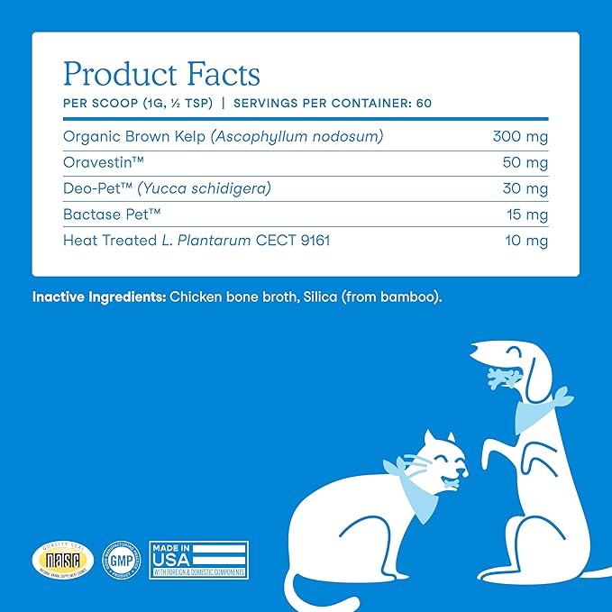 Fera Pets Cat & Dog Dental Support Powder - Supports Fresh Breath - Promotes Healthy Teeth and Gums - Targets Tartar Build-Up - Includes Kelp, Enzymes & Postbiotics - 60 Scoops-PawvioPets