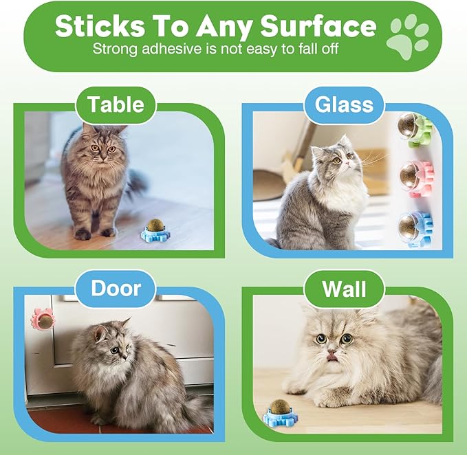 4 Pack Catnip Balls Roller Wall Ball for Cats Spinning Catnip Station Licking Balls Organic Cat nip Chew Ball for Teeth Cleaning & Play-PawvioPets