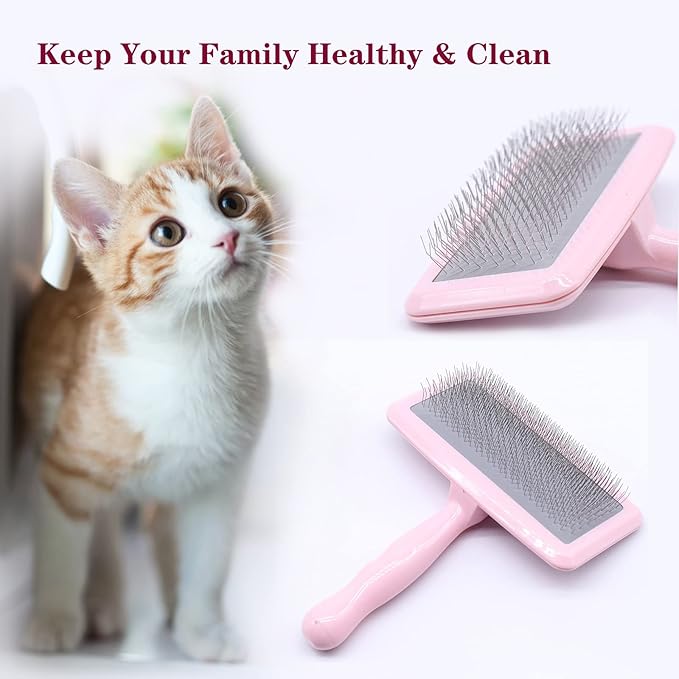 Air Cushion Slicker Brush for Dogs Cats,Soft Pin Shedding Brush for Short Haired Dog,Cat, Pet Grooming Wire Brush for Thin Curly Matted Tangled Hair,14mm(0.55"),Pink-PawvioPets