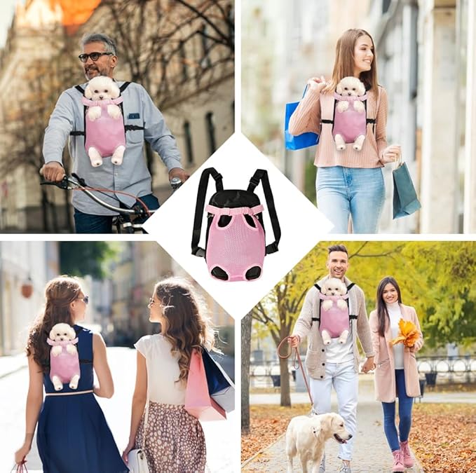 FEimaX Dog Carrier Backpack Pet Legs Out Front Cat Travel Bag, Adjustable Puppy Backpacks Carriers Hands-Free for Small Medium Dogs Cats Hiking Traveling Camping Daily Walking (X-Large, Pink)-PawvioPets