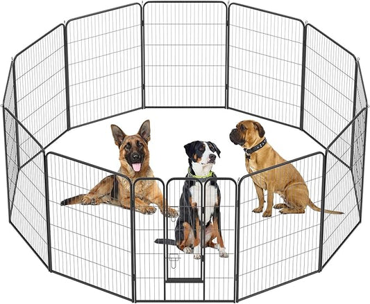 BestPet Dog Playpen Indoor 40 inch 12 Panels Metal Dog Pen Pet Dog Fence Outdoor Exercise Pen with Doors,Pet Puppy Playpen for RV Camping Yard, Black-PawvioPets