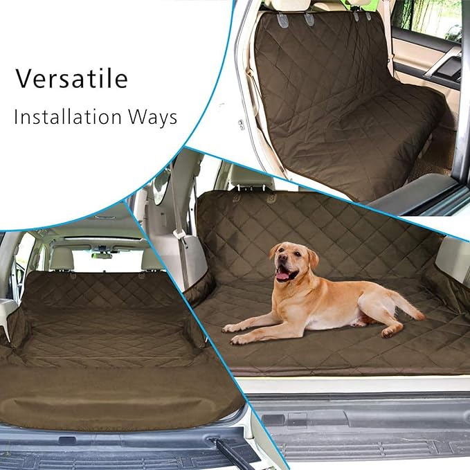 F-color SUV Cargo Liner for Dogs, Water Resistant Pet Cargo Cover Dog Seat Cover Mat for SUVs Sedans Vans with Bumper Flap Protector, Non-Slip, Large Size Universal Fit, Brown-PawvioPets