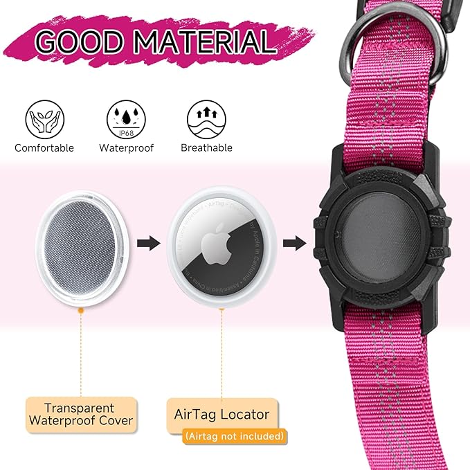 Dog Collar Compatible with Airtag, with Waterproof Cover, Multiple Colors, Multiple Sizes, Breathable Cotton and Linen Material, Suitable for Small, Medium and Large Dogs-PawvioPets