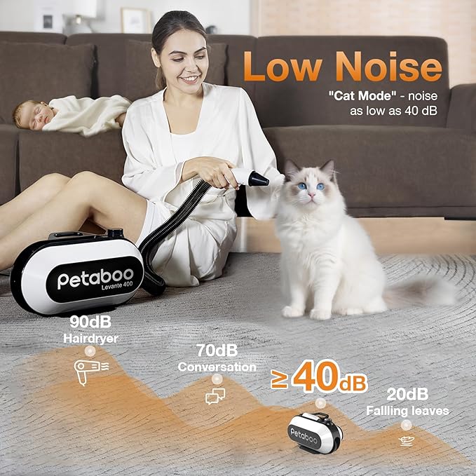 Dog Blow Dryer - Ultra-Quiet 40dB Cat Mode, 3-in-1 Nozzles & Adjustable Speed/Temp, Negative Ion Technology, BLDC Motor for Fast Drying, Portable & All-in-One Storage for Dogs & Cats-PawvioPets