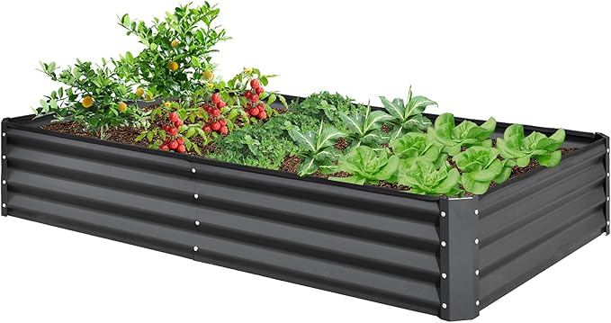 Domi Galvanized Raised Garden Bed, 6x3x1Ft Thickening Metal Planter Box for Vegetables Bottomless for Backyard Outdoor, 1" Deep w/ 128 Gallon Capacity - Dark Gray-PawvioPets
