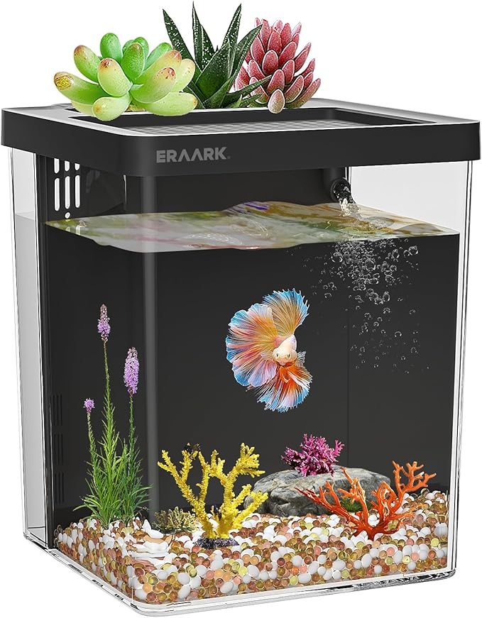 1.5 Gallon Betta Fish Tank Aquarium kit with Filter LED Light, Water Pump, Fish Tank Starter Kits, Fish Bowl-PawvioPets