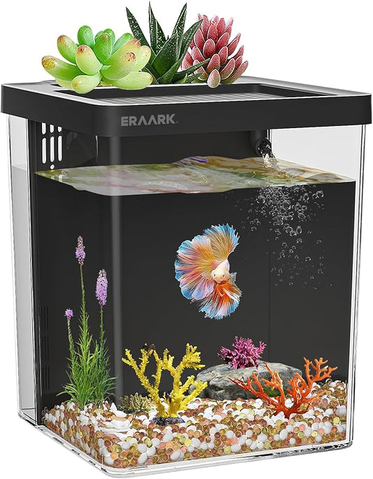 1.5 Gallon Betta Fish Tank Aquarium kit with Filter LED Light, Water Pump, Fish Tank Starter Kits, Fish Bowl-PawvioPets